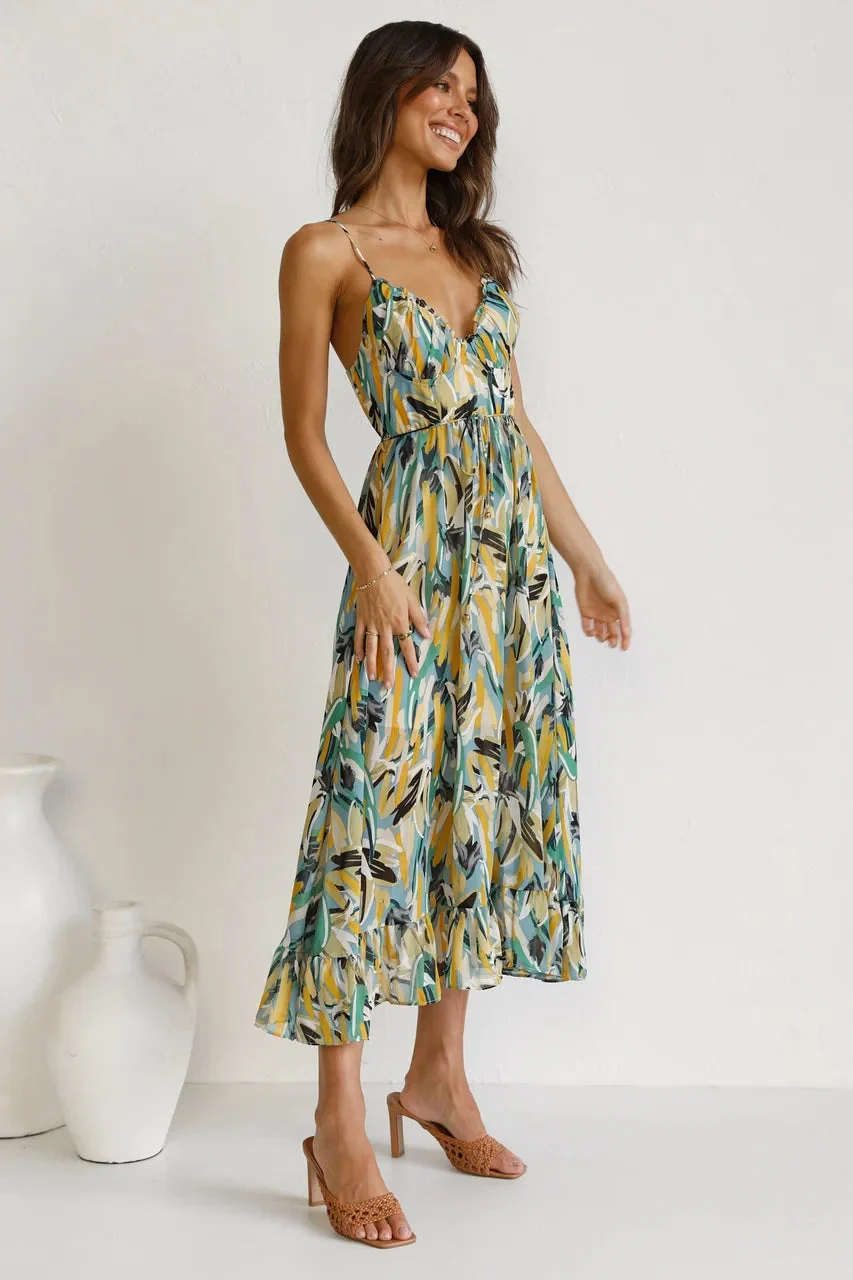 Isla | Midi Dress with Sunset Brushstroke Design - Image 7