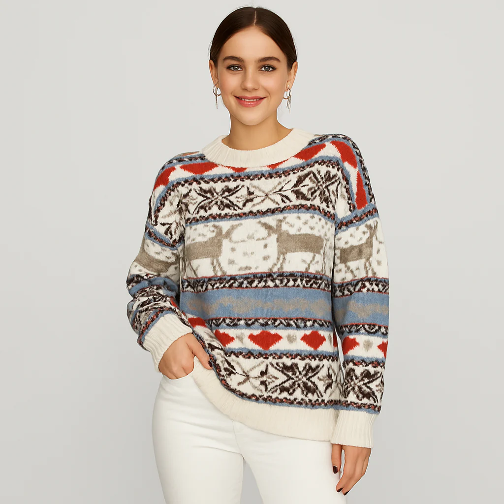 Ivanna | Geometrischer Pullover mit Weihnachts-Rentiermuster - Image 2