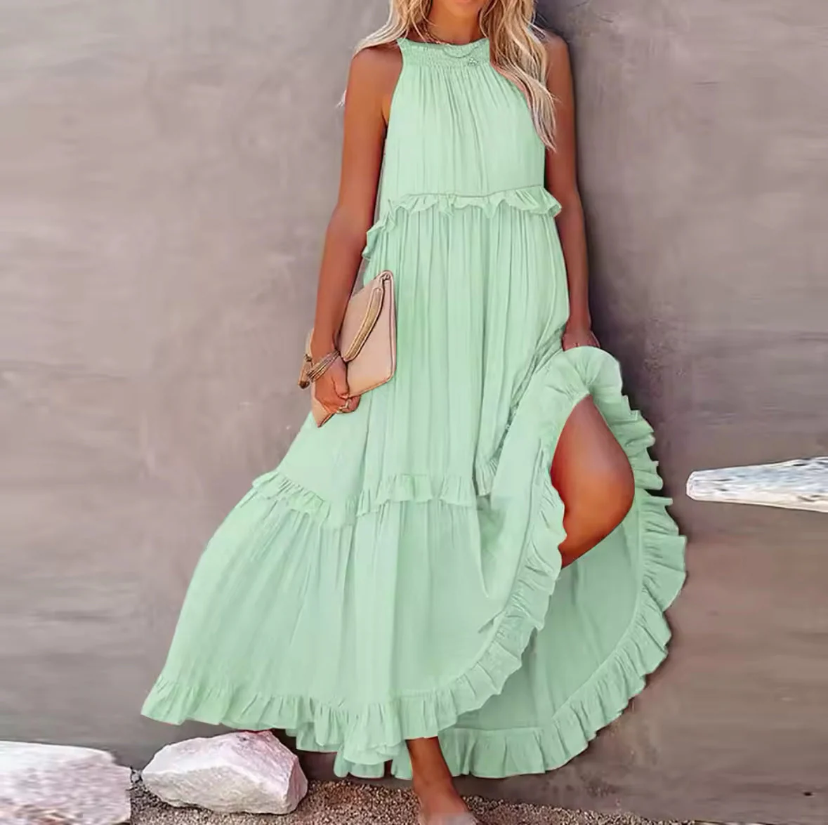 Ivona- Ärmelloses Sommerkleid wit Bauchabdeckung - Image 11