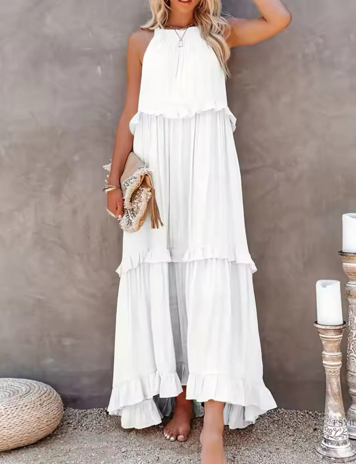 Ivona- Ärmelloses Sommerkleid wit Bauchabdeckung - Image 7