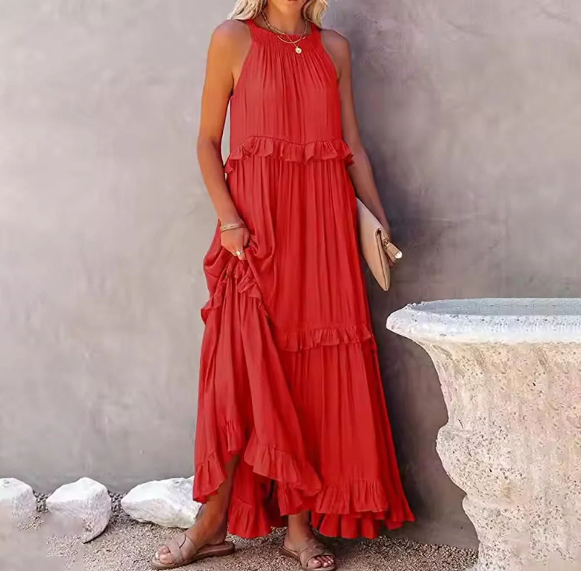 Ivona- Ärmelloses Sommerkleid wit Bauchabdeckung - Image 9