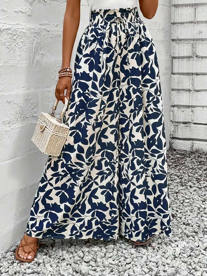 Ivy – Marineblaue Hose mit weitem Bein und Blattmuster - Image 2