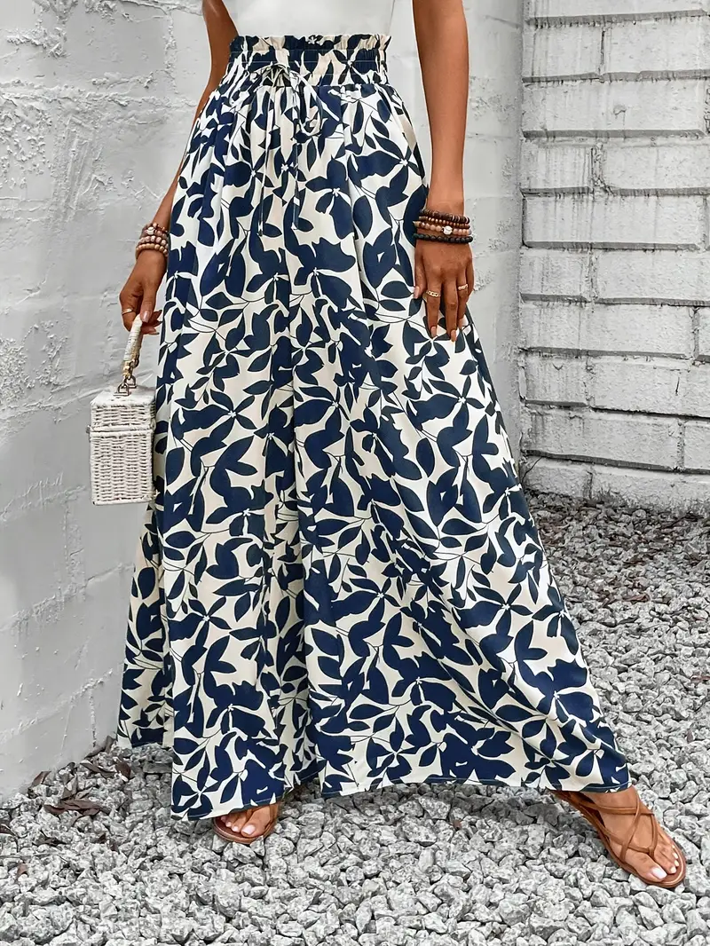 Ivy – Marineblaue Hose mit weitem Bein und Blattmuster - Image 4