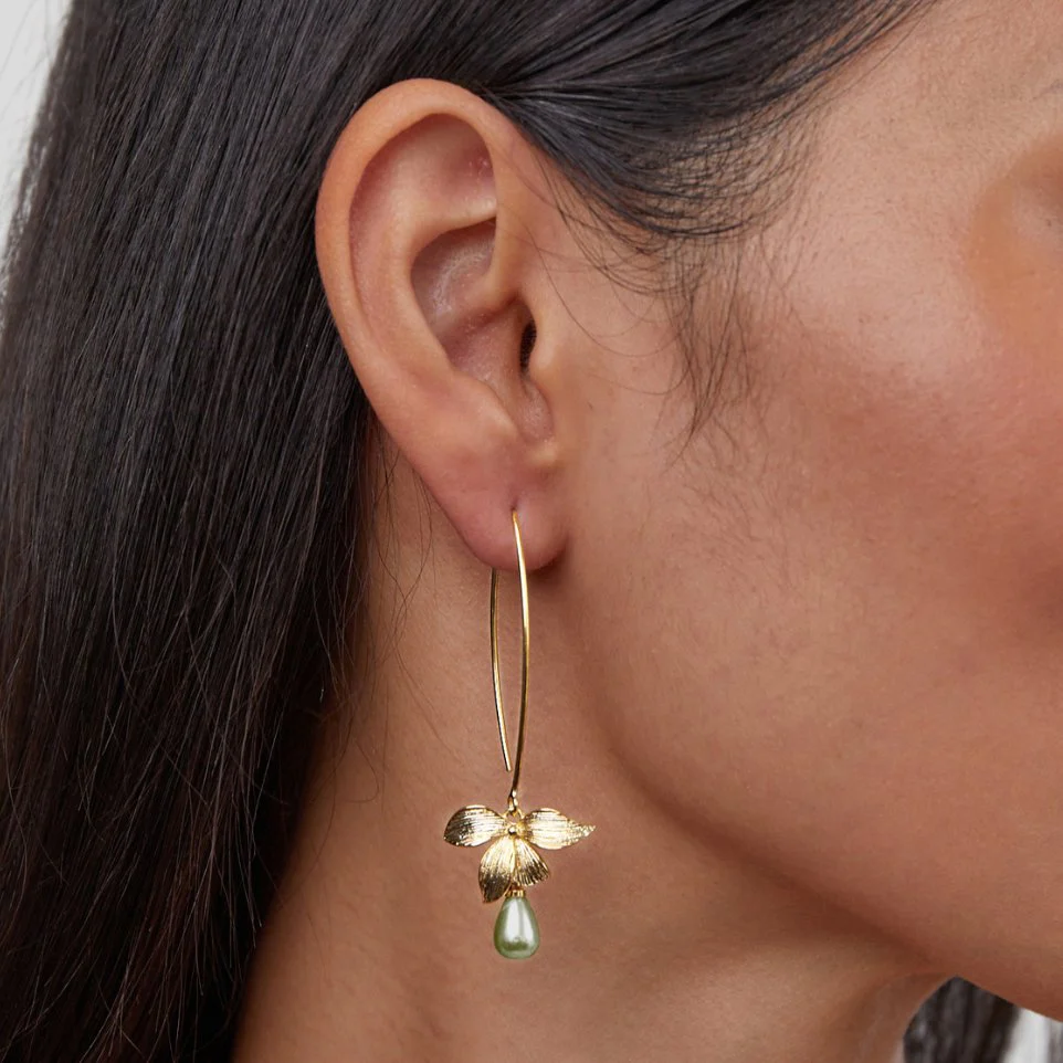 Jade Perle & Blüten Tropfen Ohrringe - Image 2