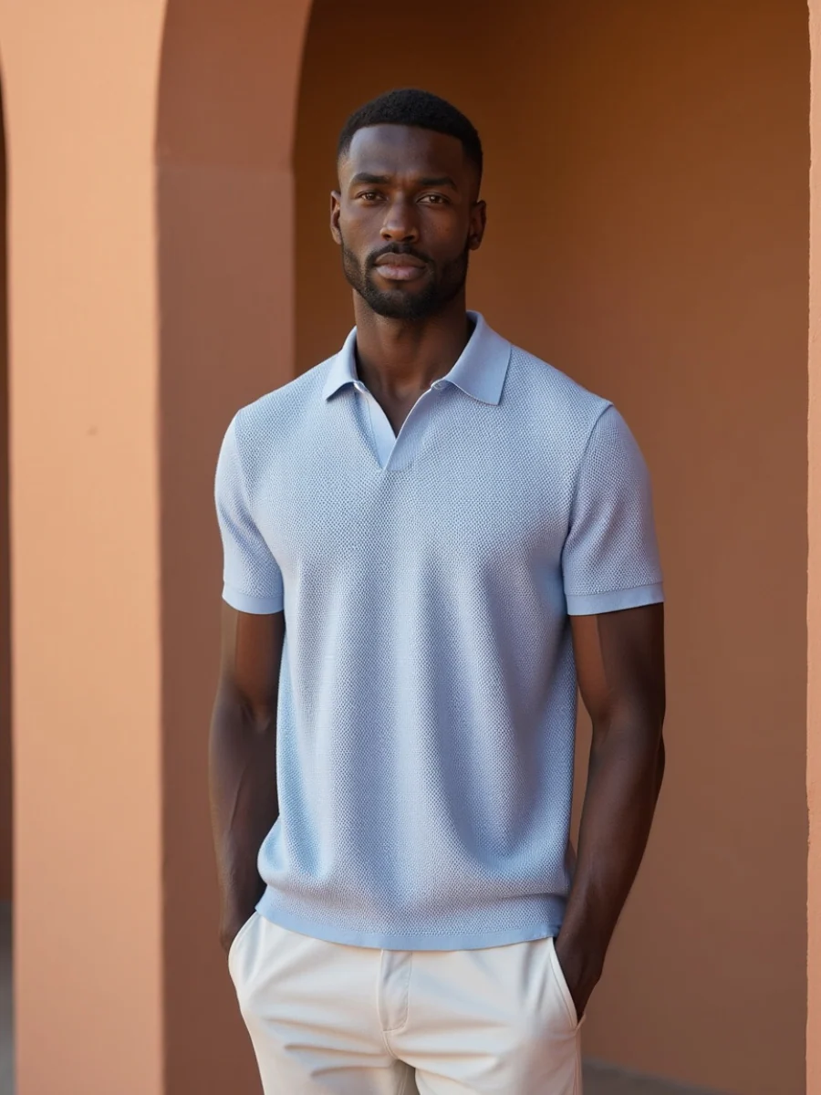 James – Herren Struktur Strickpolo Mit Kurzarm - Image 3
