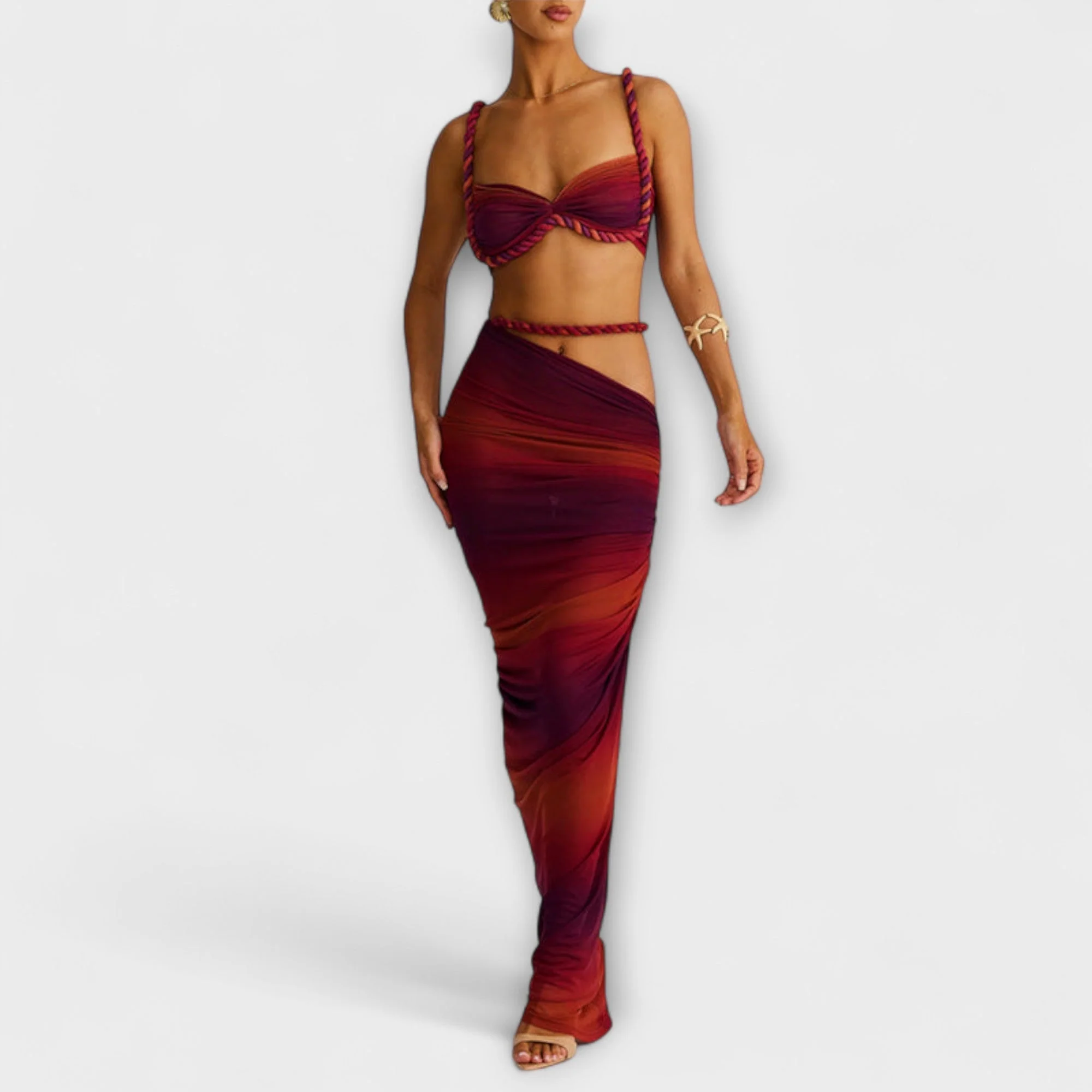 Jane - Elegantes Gradient Zopf Crop Top mit Overskirt Set - Image 10