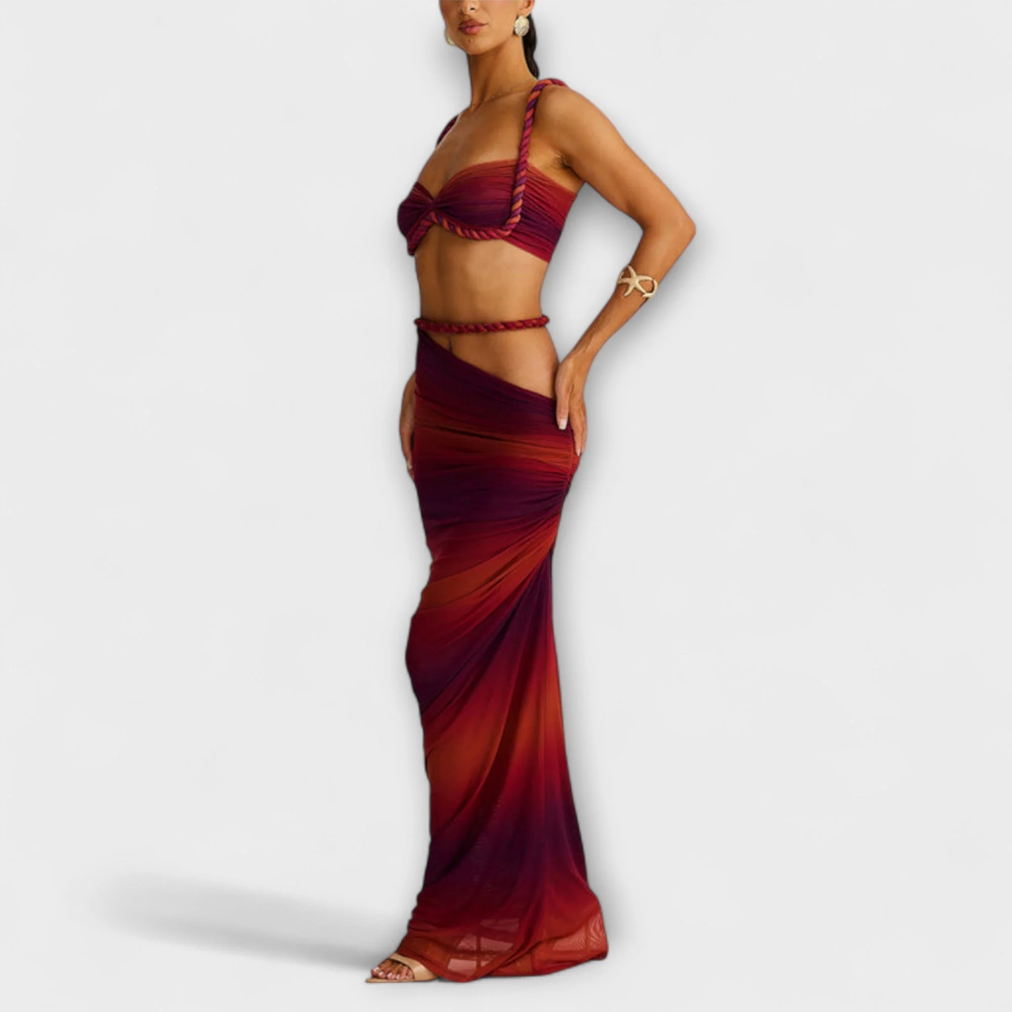 Jane - Elegantes Gradient Zopf Crop Top mit Overskirt Set - Image 11