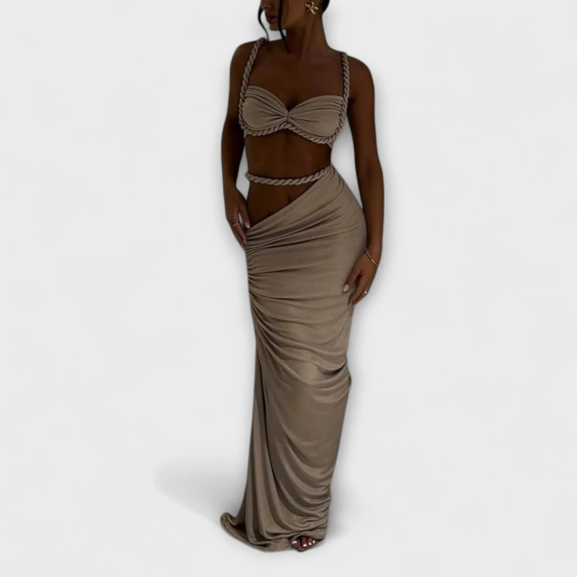 Jane - Elegantes Gradient Zopf Crop Top mit Overskirt Set - Image 3