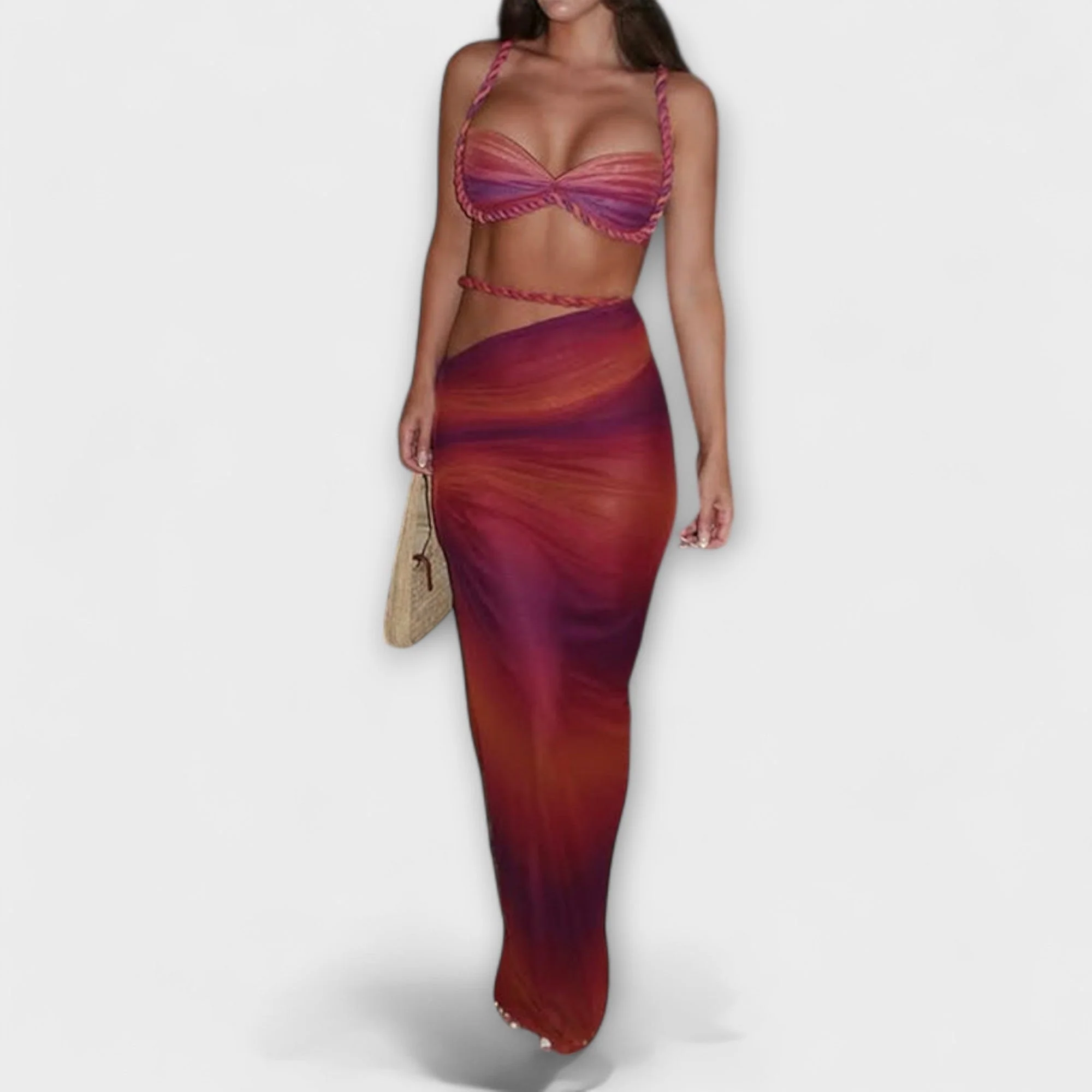 Jane - Elegantes Gradient Zopf Crop Top mit Overskirt Set - Image 4
