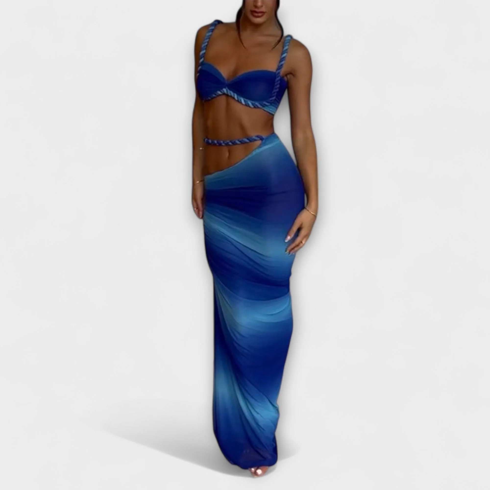 Jane - Elegantes Gradient Zopf Crop Top mit Overskirt Set - Image 5