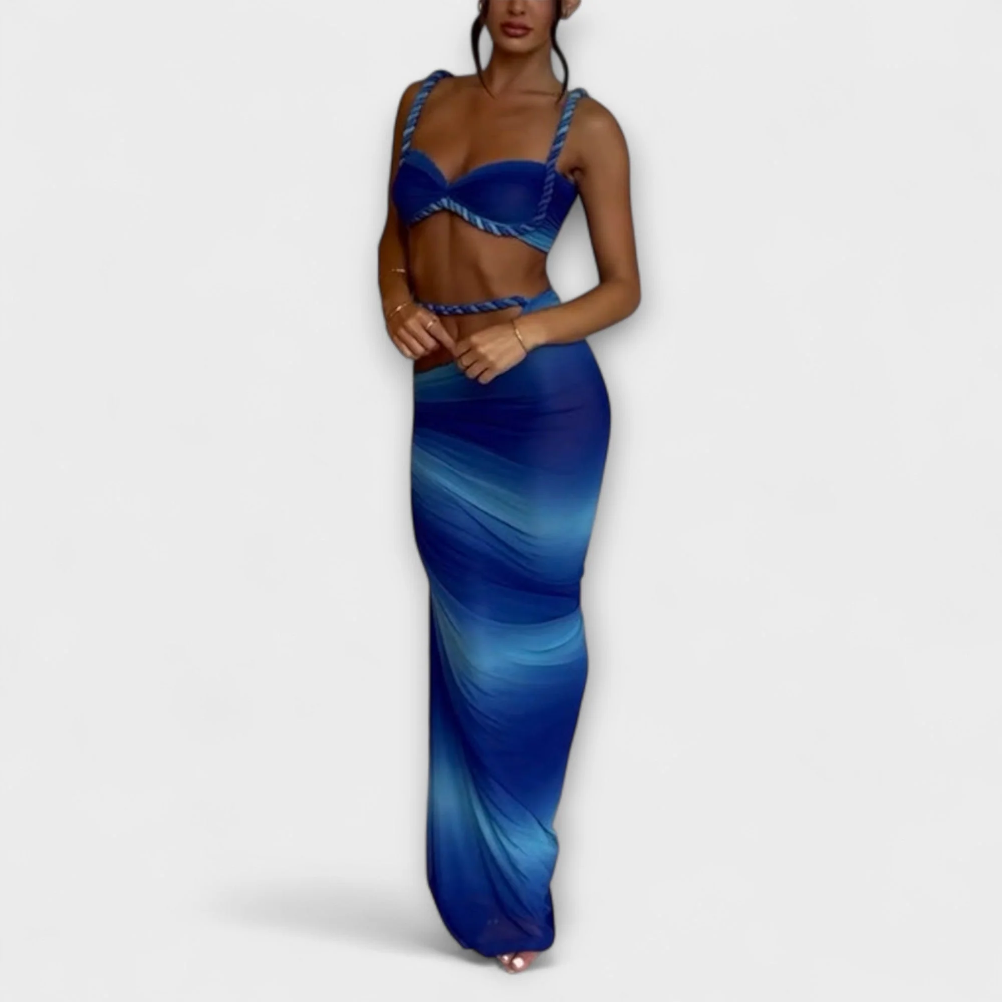 Jane - Elegantes Gradient Zopf Crop Top mit Overskirt Set - Image 6