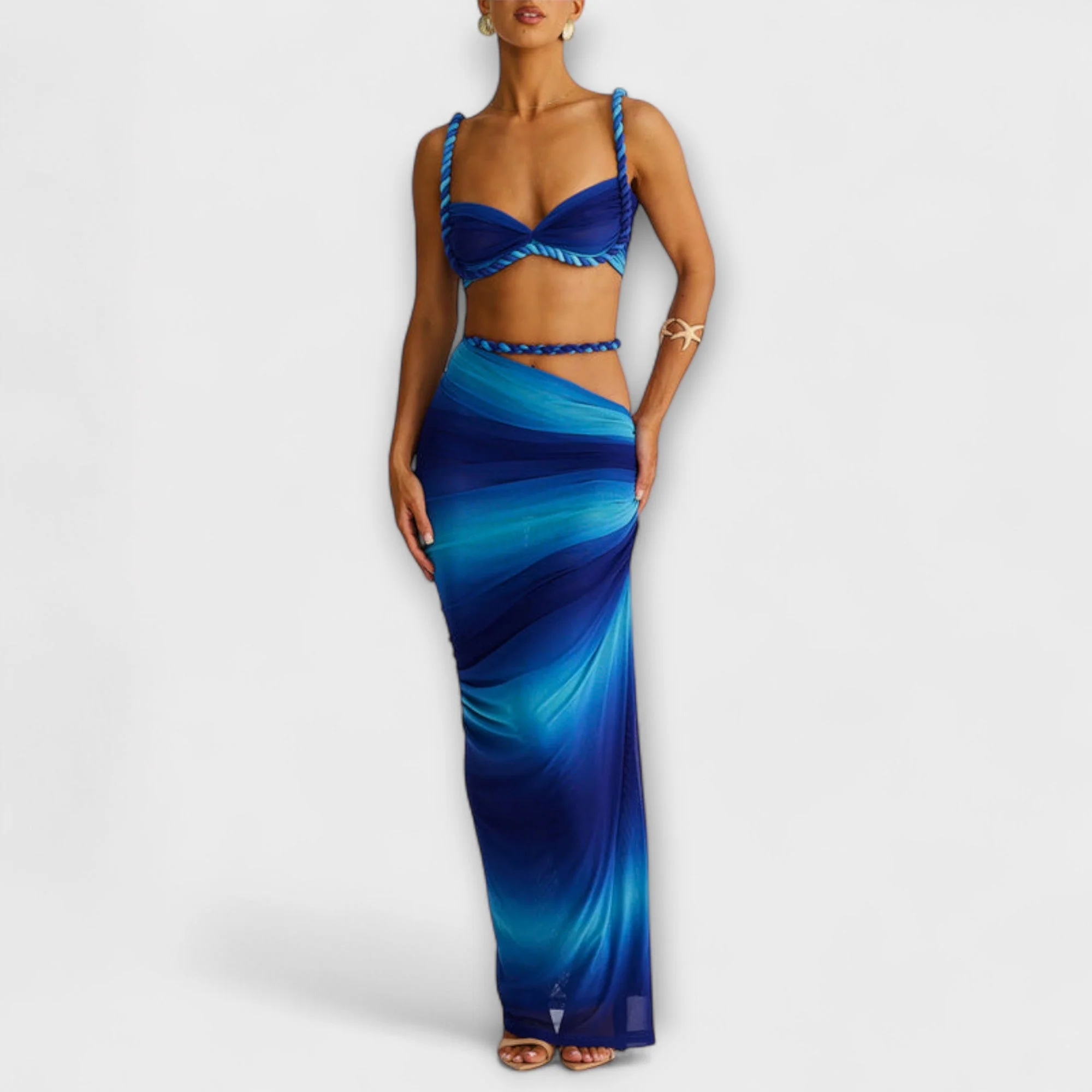 Jane - Elegantes Gradient Zopf Crop Top mit Overskirt Set - Image 7