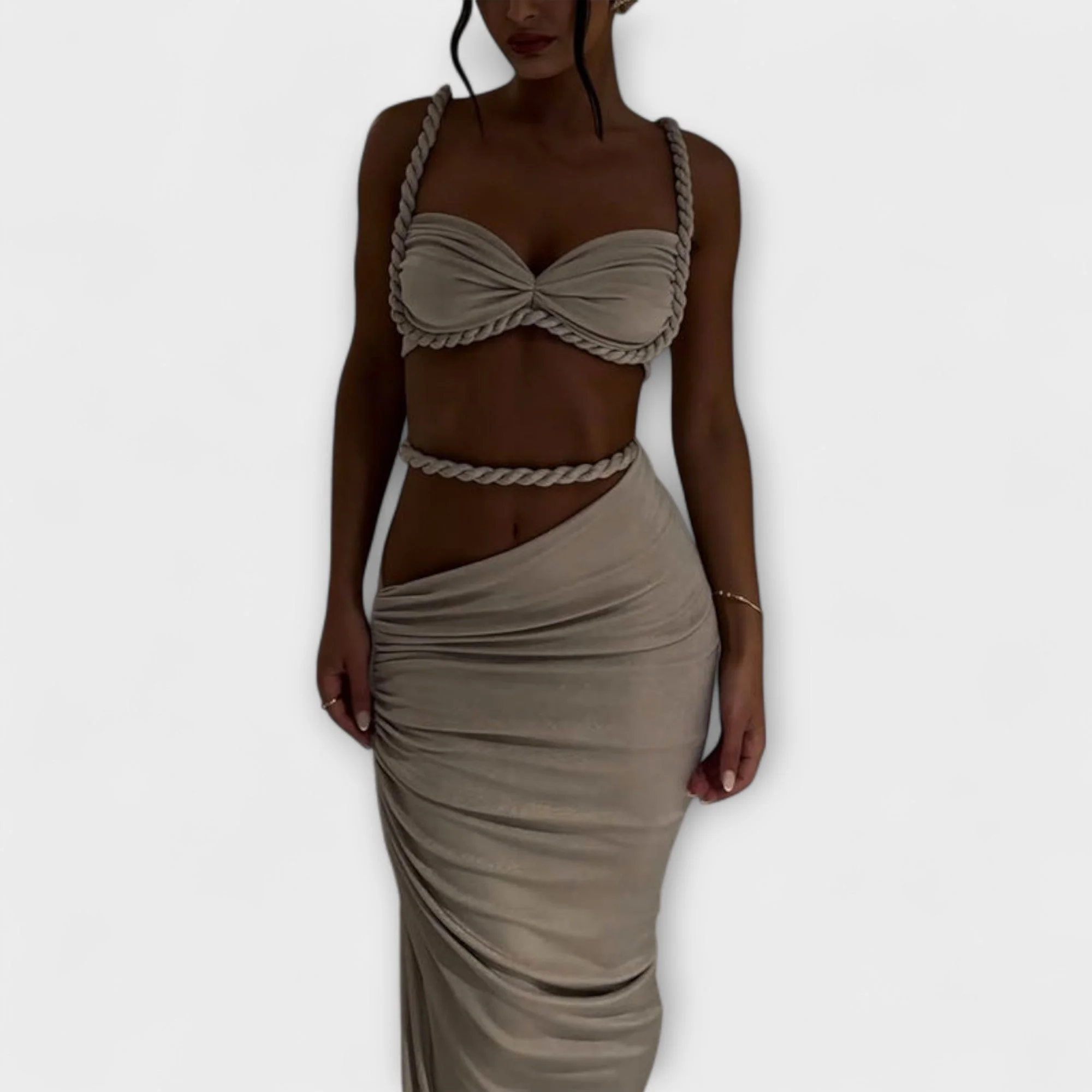 Jane - Elegantes Gradient Zopf Crop Top mit Overskirt Set - Image 8