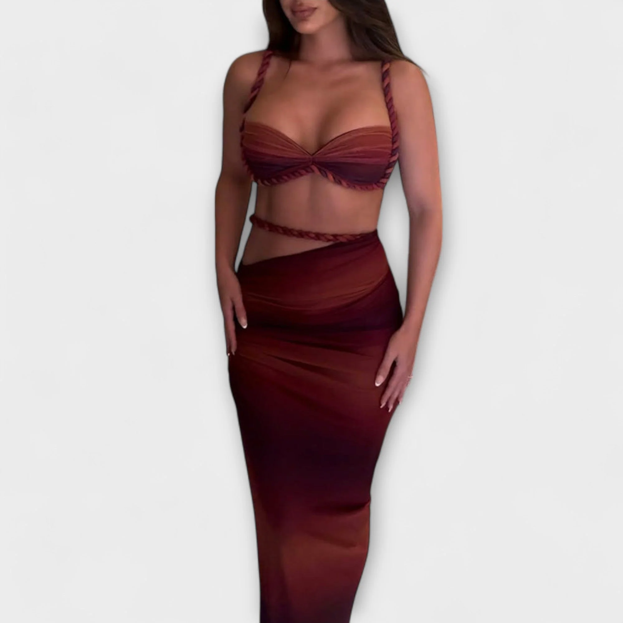 Jane - Elegantes Gradient Zopf Crop Top mit Overskirt Set - Image 9