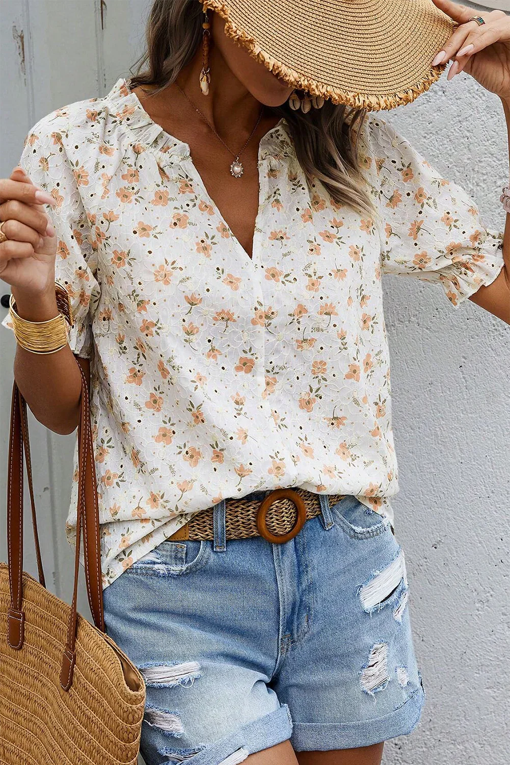 Janice -  Geblümte Bluse im Vintage-Stil mit Puffärmeln - Image 3
