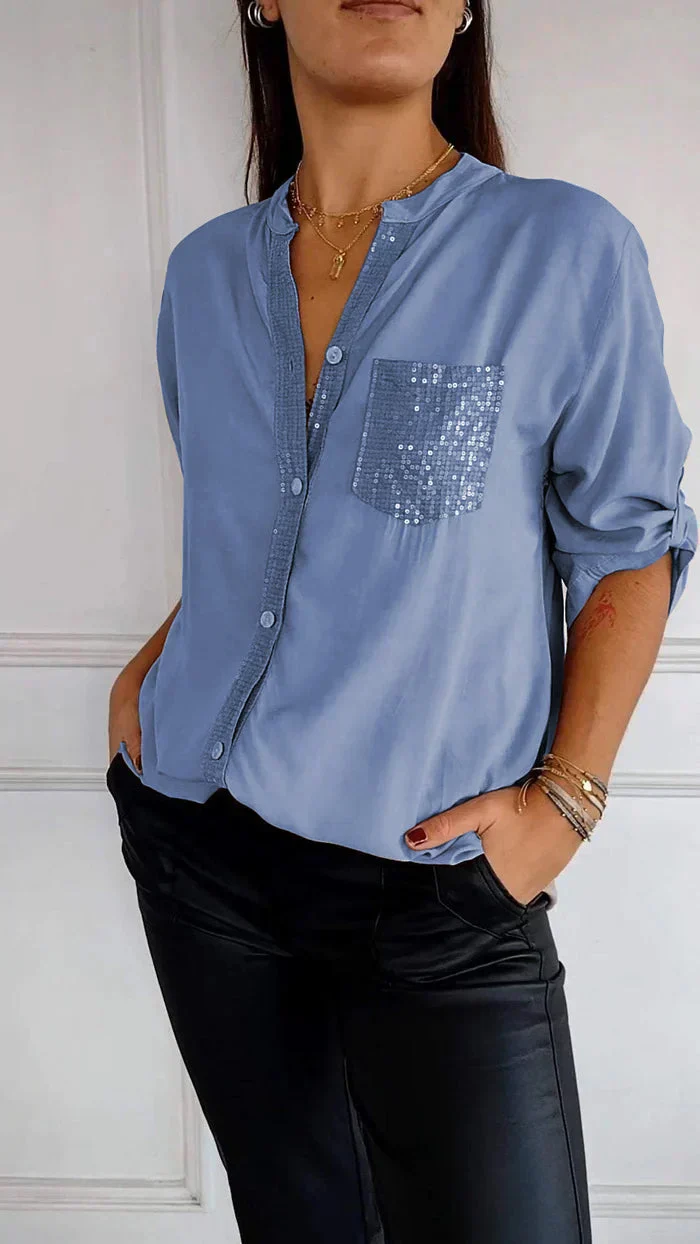 Jasmine | Elegantes V-Ausschnitt-Shirt mit funkelnden Pailletten für Damen - Image 5