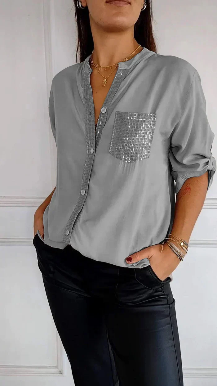 Jasmine | Elegantes V-Ausschnitt-Shirt mit funkelnden Pailletten für Damen - Image 7