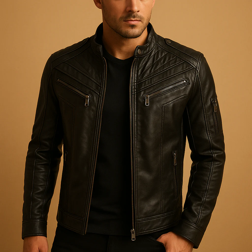 Jasper | Wattierte Lederjacke mit Stehkragen für Herren - Image 2