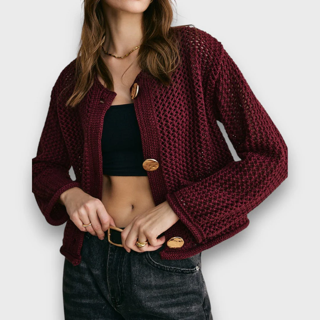 Jessa – Strick-Cardigan in Burgunderrot - Image 2