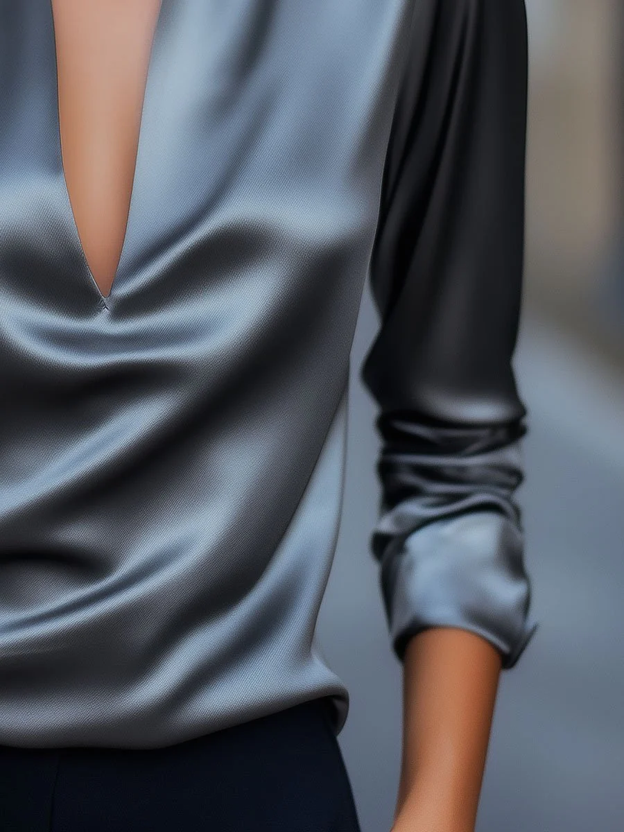 Jessica Damen Frühlings-Satinbluse mit V-Ausschnitt - Image 2
