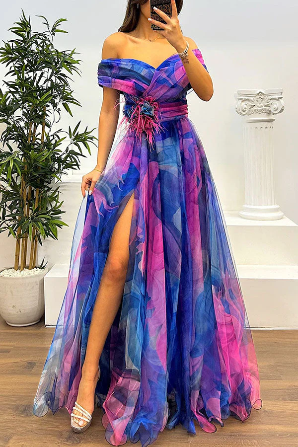 Jinnie - Tüll-Maxikleid mit Federn, Falten & Schlitz - Image 2