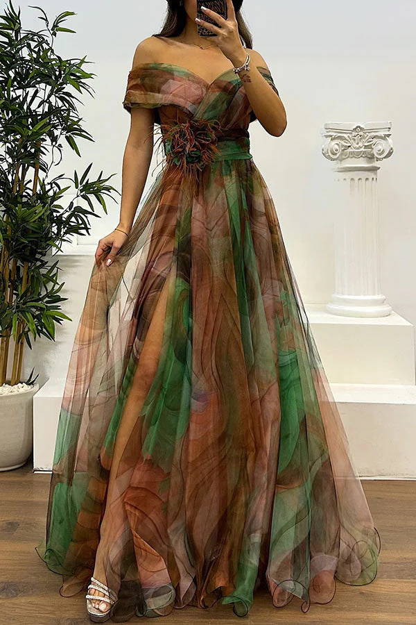 Jinnie - Tüll-Maxikleid mit Federn, Falten & Schlitz - Image 3