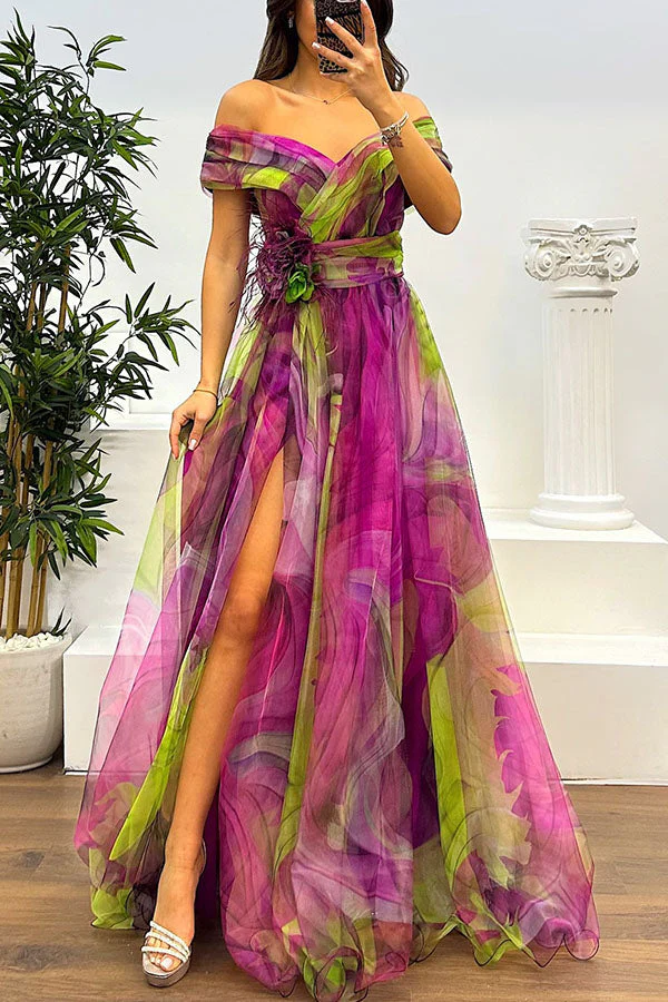 Jinnie - Tüll-Maxikleid mit Federn, Falten & Schlitz - Image 4