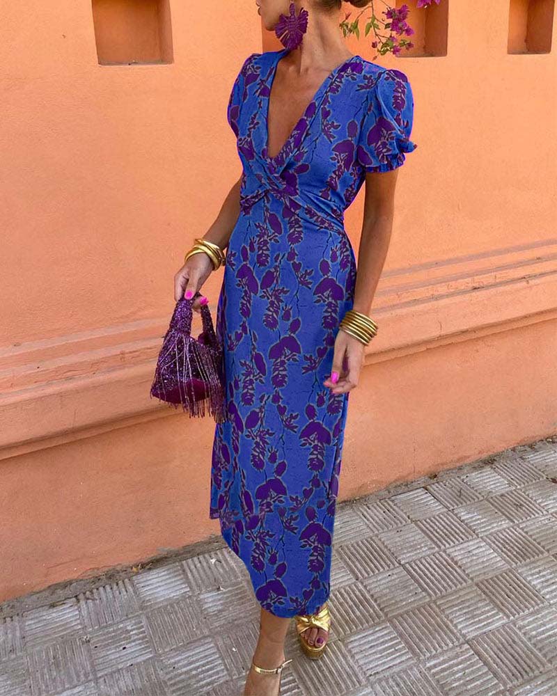 Jocell – Midikleid mit Vintage-Blumenmuster und Puffärmeln - Image 2