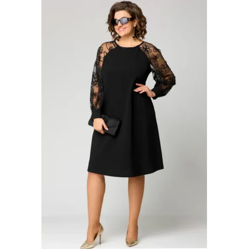 Johanna | Spitzen-Patchwork-Kleid mit Rundhals & langen Ärmeln
