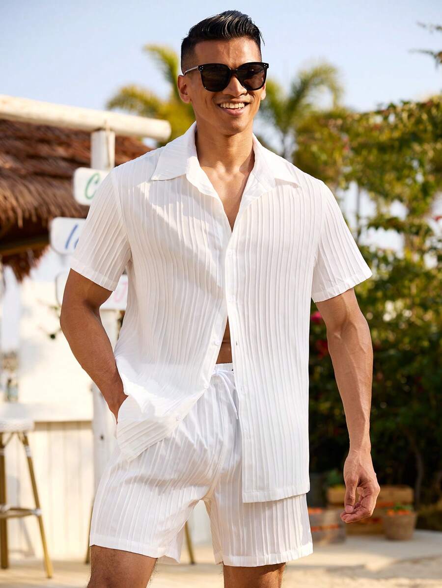 Jörg – Herren Sommer Set Einfarbig Kurzarmhemd Und Shorts - Image 3