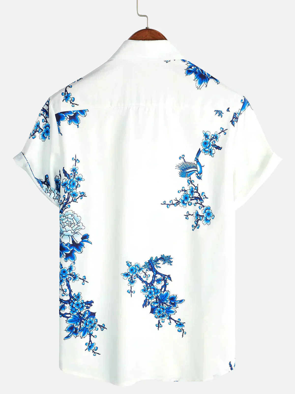 Jörg - Kurze Ärmel Weiß Floral bedrucktes Sommerhemd
