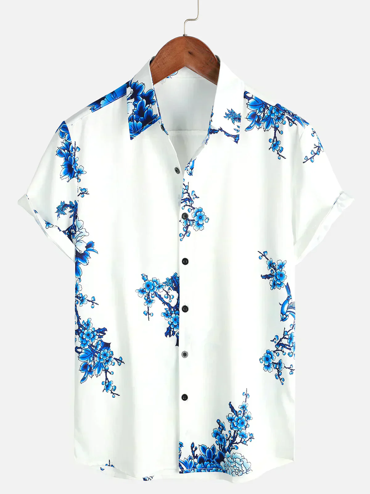 Jörg - Kurze Ärmel Weiß Floral bedrucktes Sommerhemd - Image 7