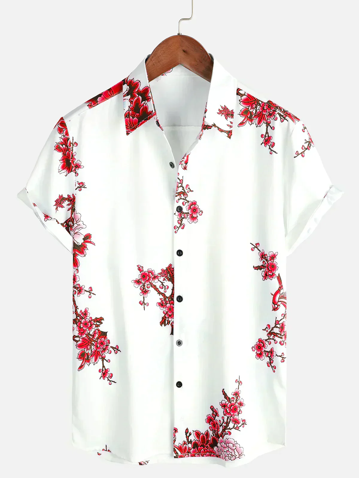 Jörg - Kurze Ärmel Weiß Floral bedrucktes Sommerhemd - Image 8