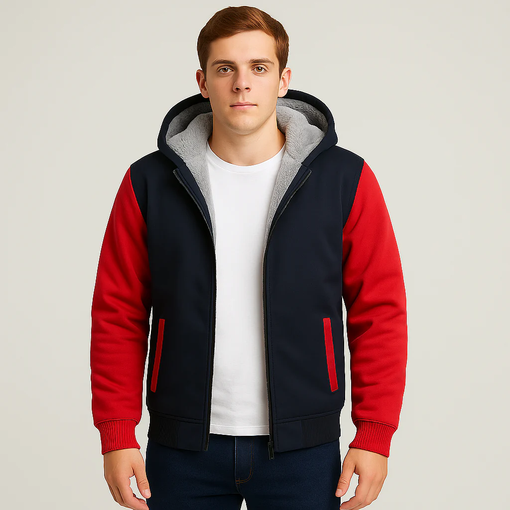 Jorn | Herren Winter Fleecejacke mit Kapuze und Farbkontrast - Image 2