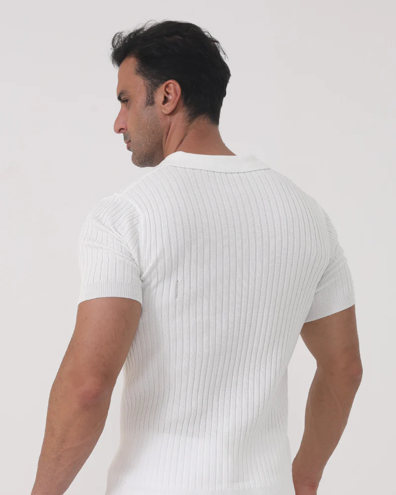 Joshua | V-Ausschnitt Rippenstrick-Poloshirt für Männer - Image 2
