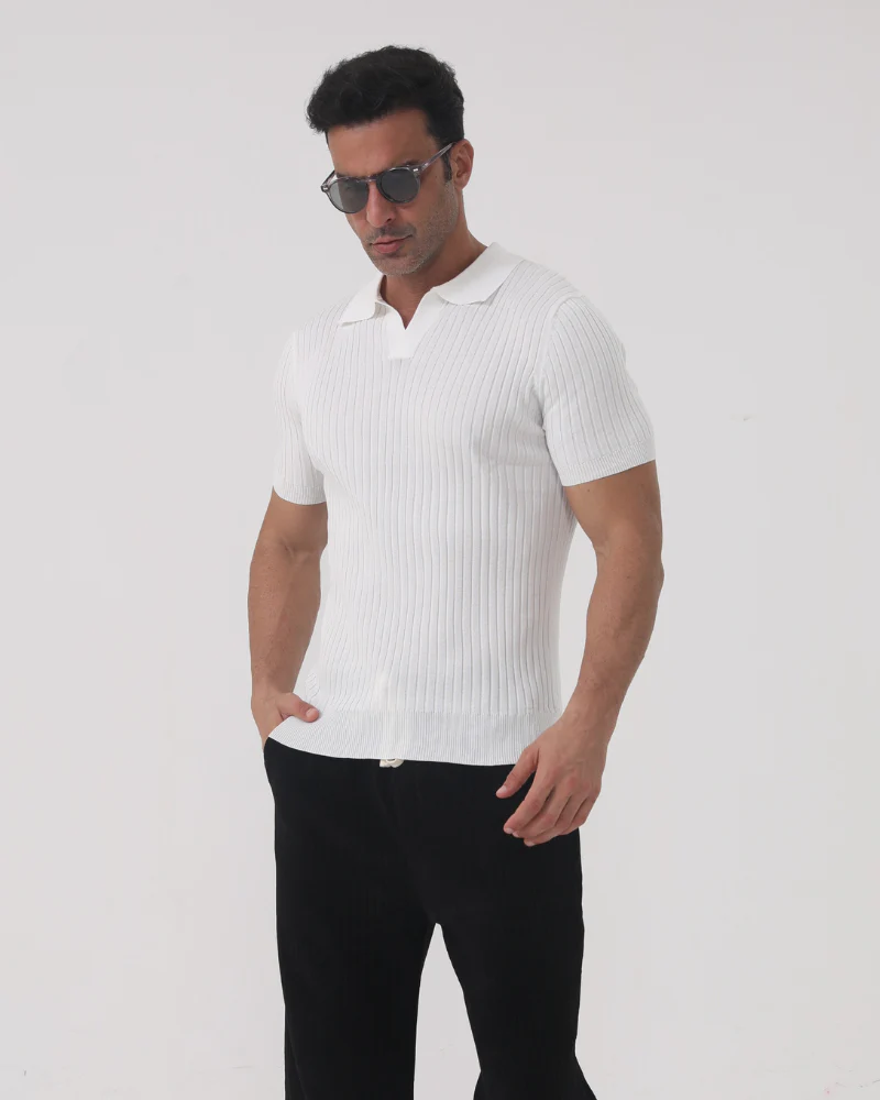 Joshua | V-Ausschnitt Rippenstrick-Poloshirt für Männer - Image 3