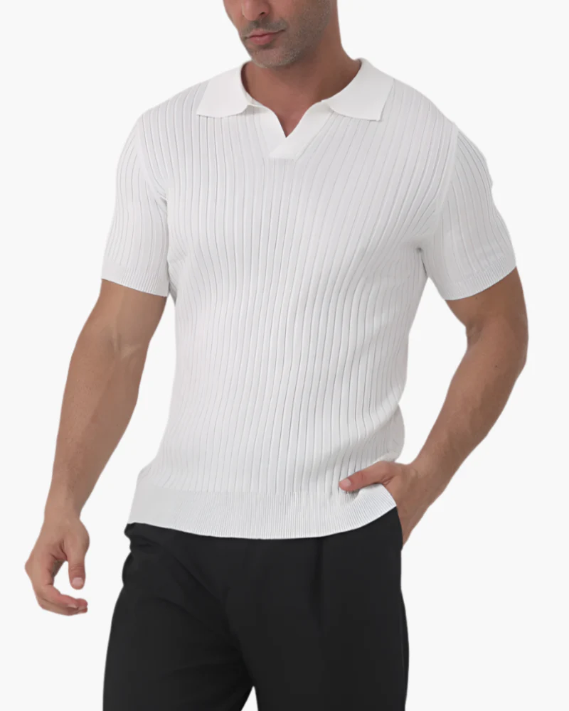 Joshua | V-Ausschnitt Rippenstrick-Poloshirt für Männer - Image 4