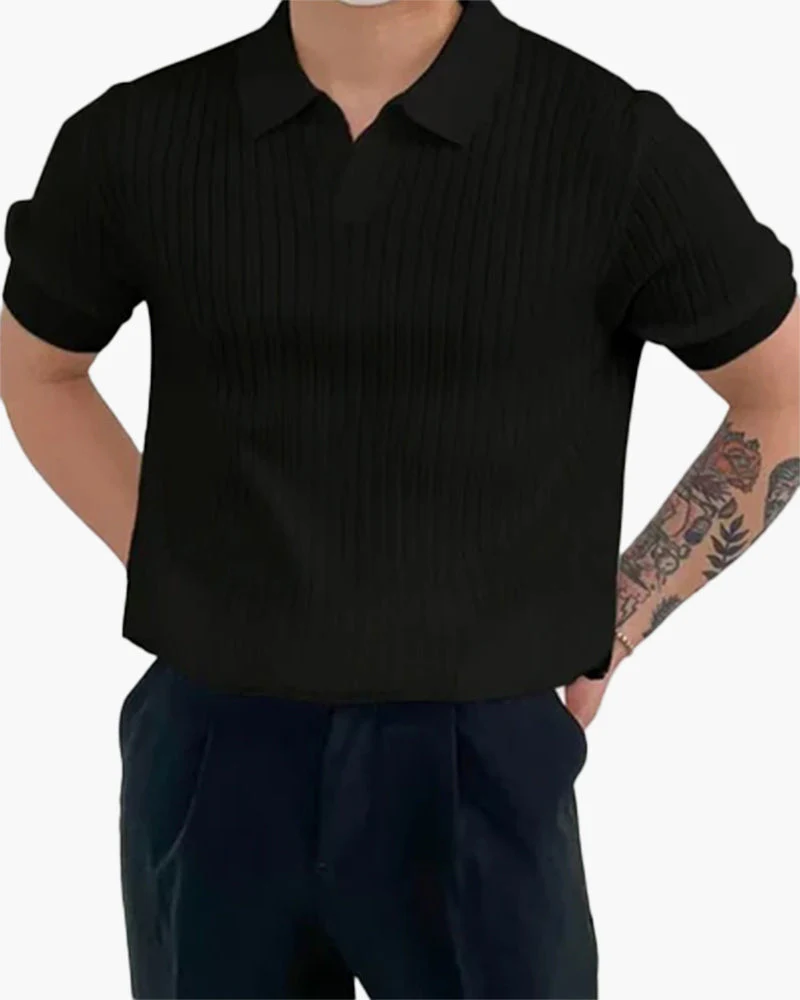 Joshua | V-Ausschnitt Rippenstrick-Poloshirt für Männer - Image 5