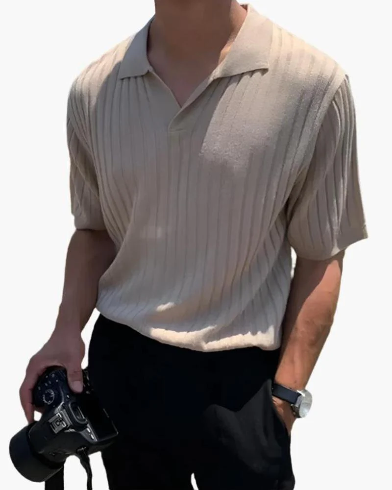 Joshua | V-Ausschnitt Rippenstrick-Poloshirt für Männer - Image 6