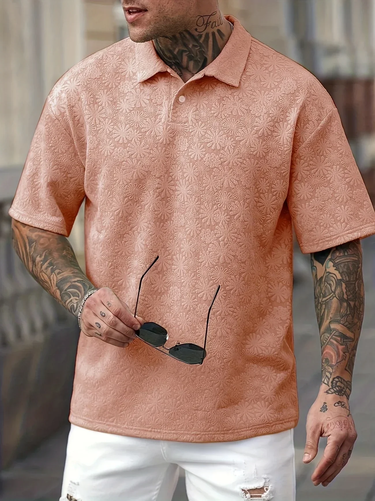 Jovan- Kurzärmliges Poloshirt mit Gänseblümchenstruktur für Herren - Image 4