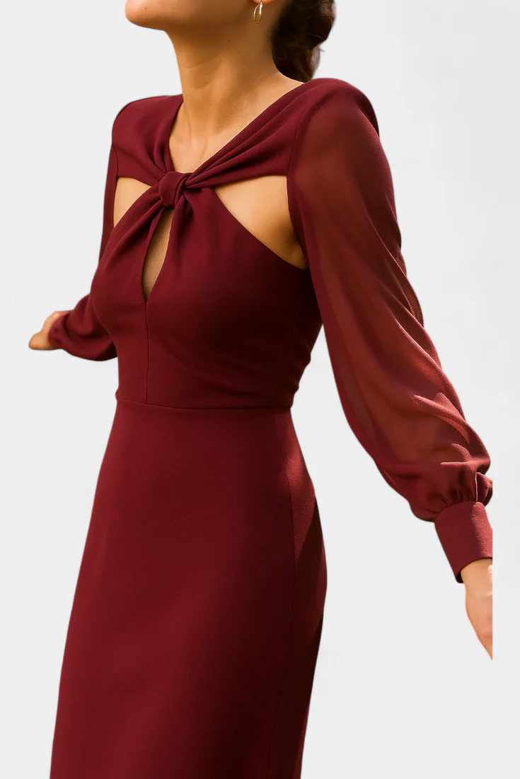 Julissa Midi-Kleid in Burgunderrot mit gebundenem Detail und offenem Rücken - Image 2