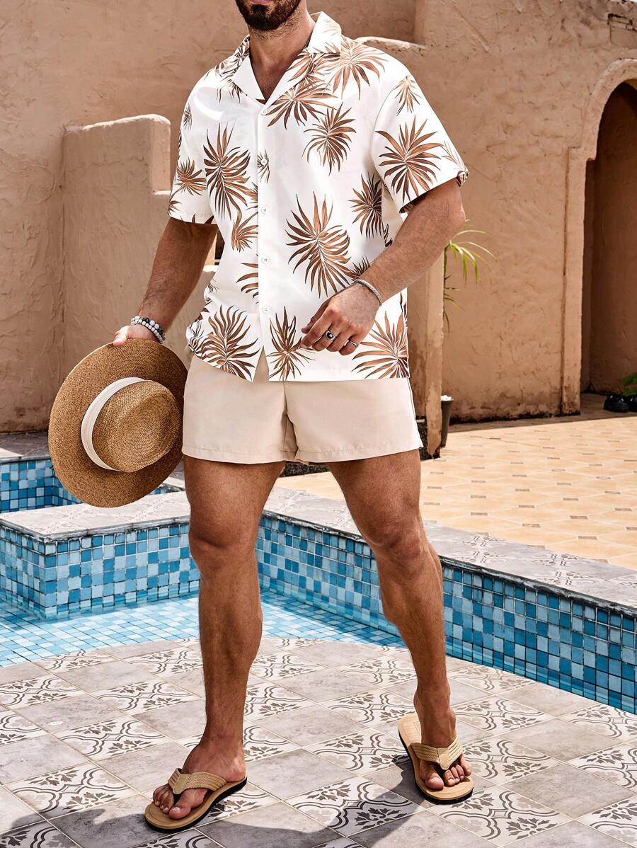 Justus – Herren Strandset Blumenhemd Und Einfarbige Shorts - Image 2