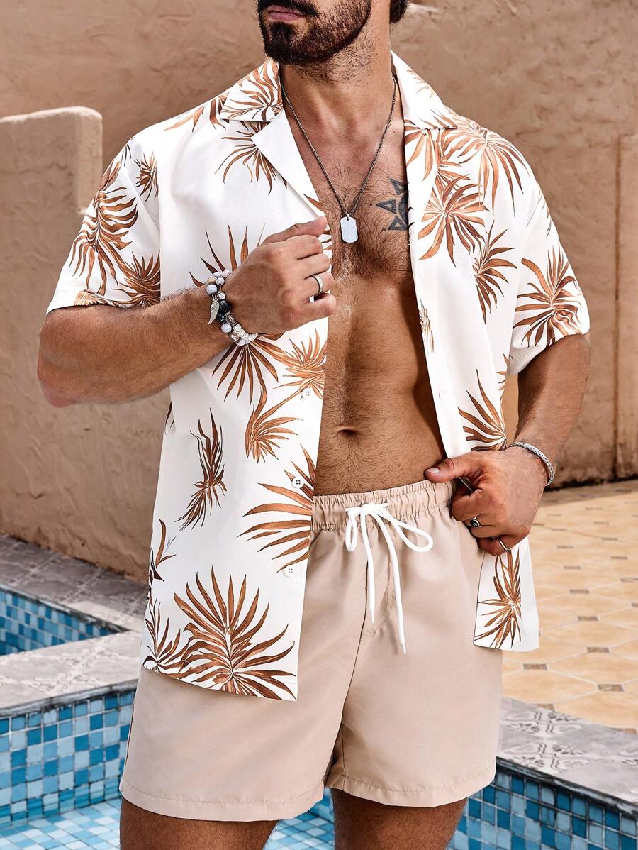 Justus – Herren Strandset Blumenhemd Und Einfarbige Shorts - Image 4