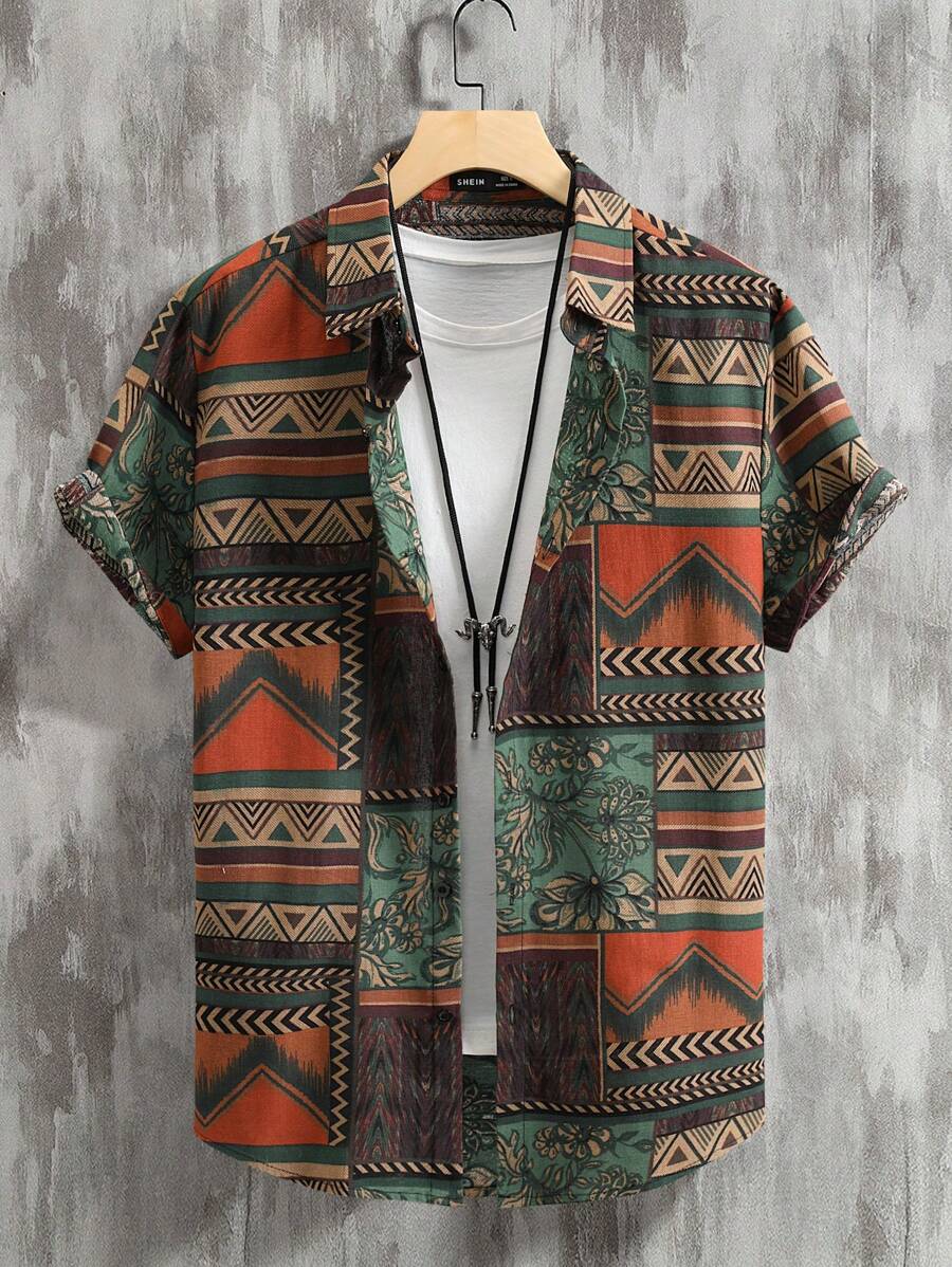 Kai – Herren Boho Hemd Geometrisch Bunt Kurzarm Modern - Image 6
