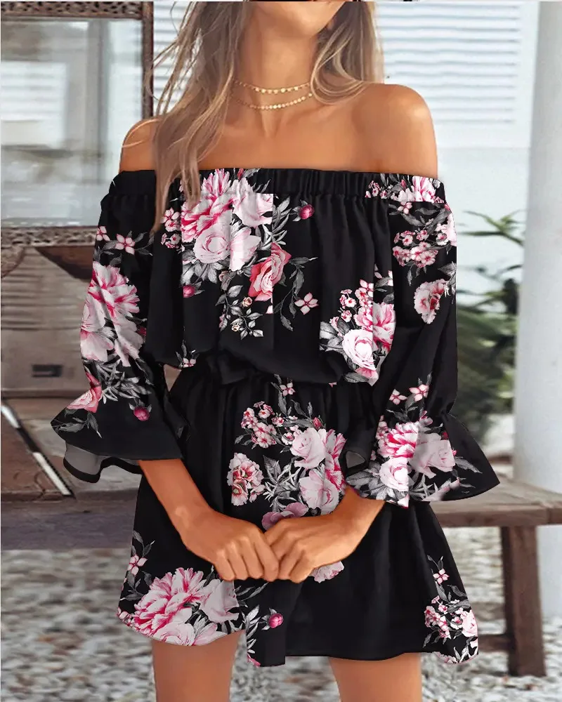 Kaia- Sexy Off Shoulder Gedrucktes Kleid - Image 3