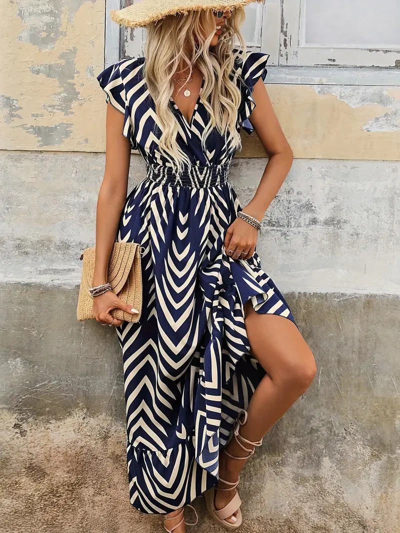 Kaline – Schickes Midikleid mit Chevron-Muster und V-Ausschnitt - Image 5