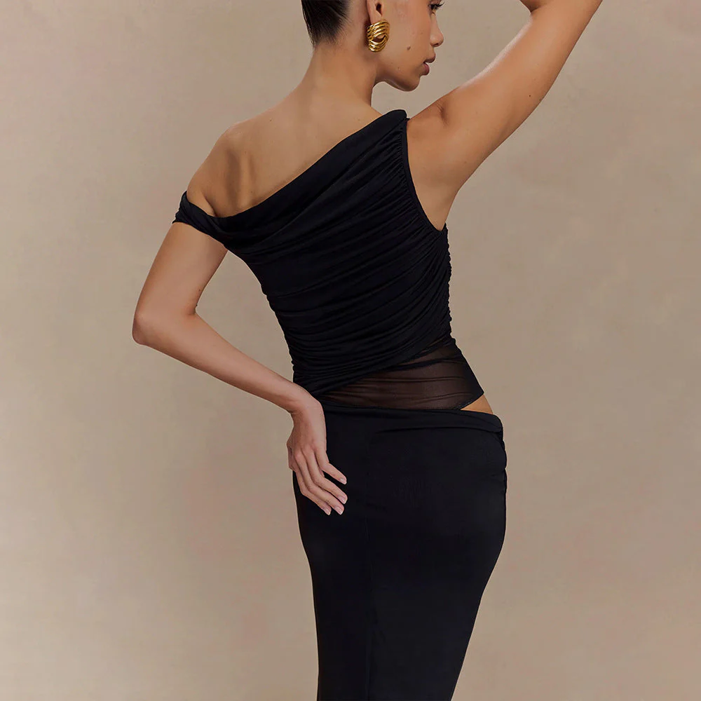 Kalya | Langes Kleid Drapiert Asymmetrisch - Image 3