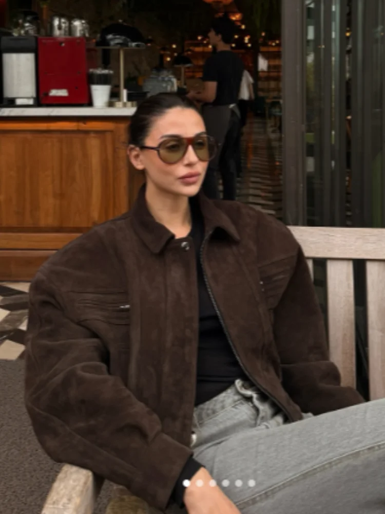 Kamille | Kurze Damenjacke aus kamelfarbenem Wildleder mit Reißverschluss - Image 9