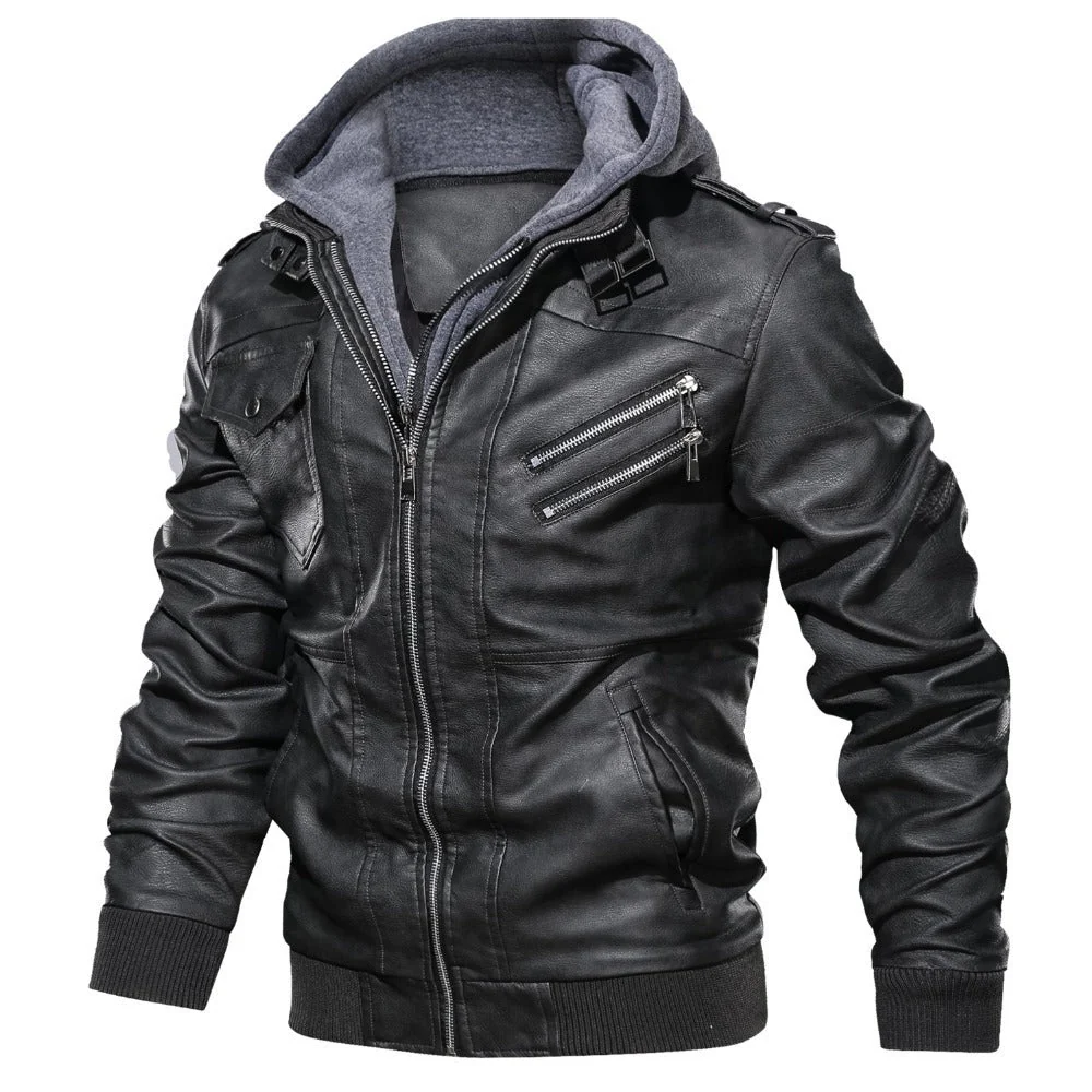 Kapuze Premium Bikerjacke für Herren | Lässig - Image 3