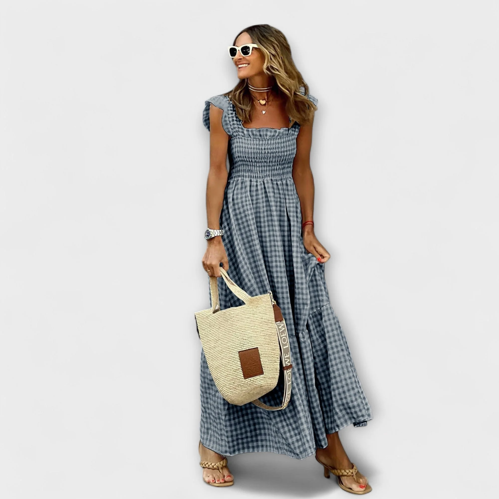 Karierter Maxikleid mit Rüschendetails an den Ärmeln - Image 2